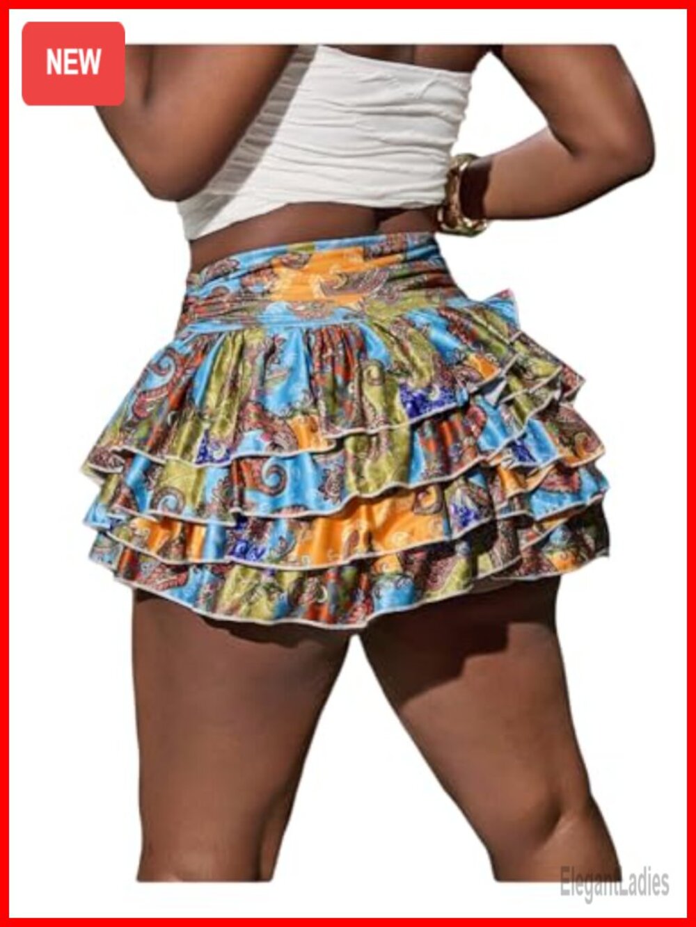 Boho Paisley Print Tiered Ruffle Mini Skirt High Waisted A-Line Vacation